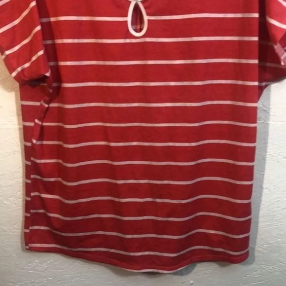 Striped Red Top Cold Shoulder Tunic Blouse Keyhole Womens Casual - Picture 3 of 10